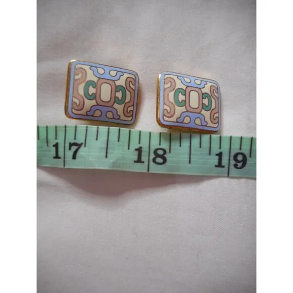 Vintage 1980s clip on earrings Multicolor ethnic look costume jewelry Aztec - Picture 3 of 4